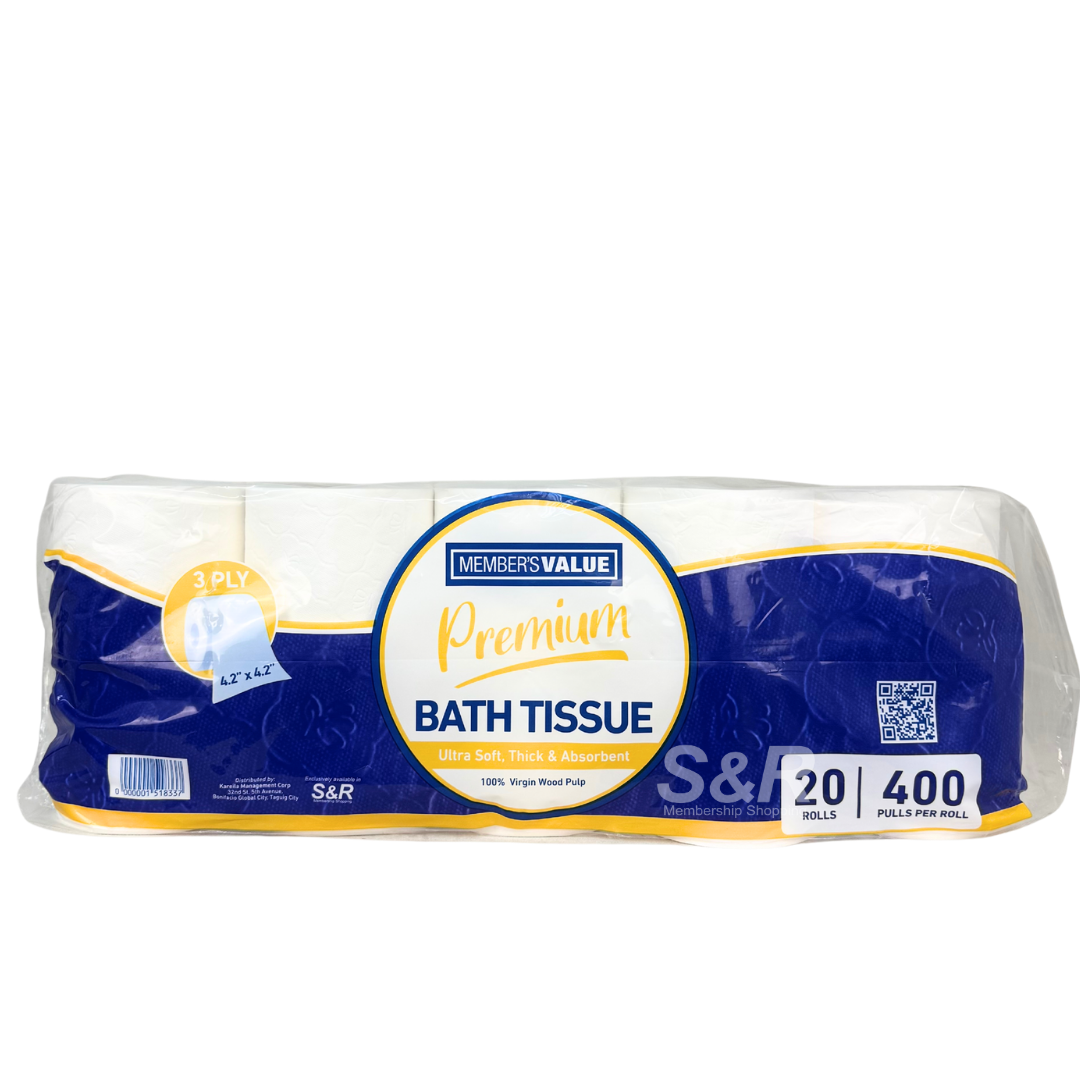 Member's Value 3-ply Premium Bath Tissue 400 pulls 20 rolls Member's Value 3-ply Premium Bath Tissue 400 pulls 20 rolls